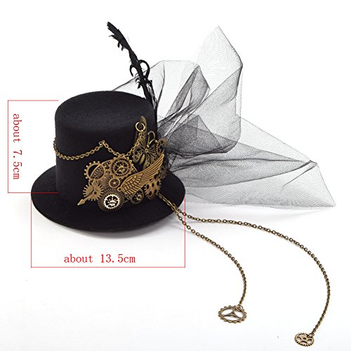 BLESSUME Steampunk gótico Mini Sombrero de Copa Retro Mujer Sombrero Pinza para el Cabello (A)