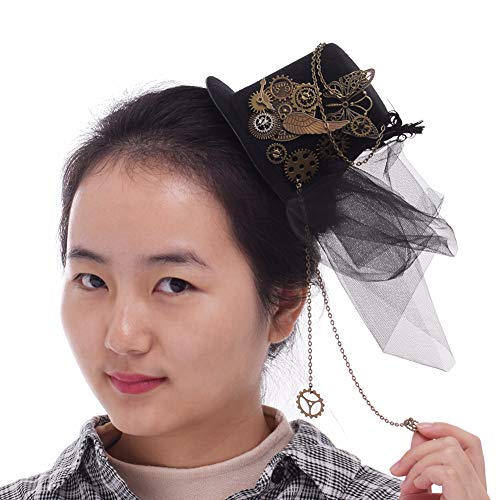 BLESSUME Steampunk gótico Mini Sombrero de Copa Retro Mujer Sombrero Pinza para el Cabello (A)