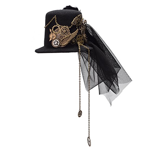 BLESSUME Steampunk gótico Mini Sombrero de Copa Retro Mujer Sombrero Pinza para el Cabello (A)