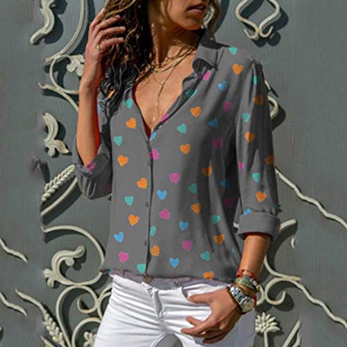 Blusa de Mujer,Verano Corazón Impresión Blusa Elegante Color sólido Manga Corta Blusa Camisa de Oficina Cuello en v Camiseta Tops Casual Fiesta T-Shirt Original tee vpass