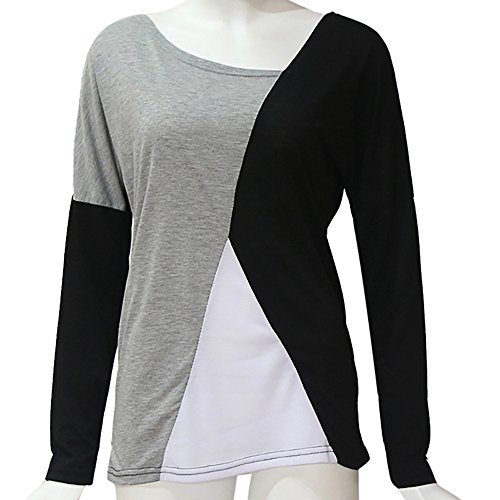 Blusa Moda Patchwork Casual para Mujer Sudadera con Capucha Tallas Grandes Color Block Tallas Grandes O-Neck Manga Larga Camiseta Tops Invierno Abrigos Liquidación de Venta SHOBDW (Negro,XL)