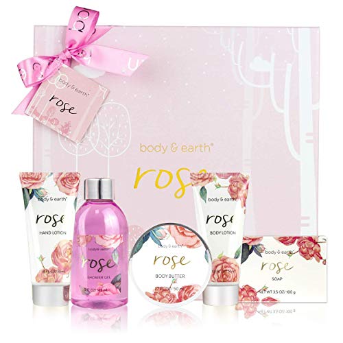 Body & Earth Set de Regalo de Baño para Mujer - Set de Baño y Ducha con 5 Piezas, Incluye Gel de Ducha, Manteca Corporal, Crema de Manos, Loción Corporal, Regalo Perfecto para Mujer para Spa Relajante