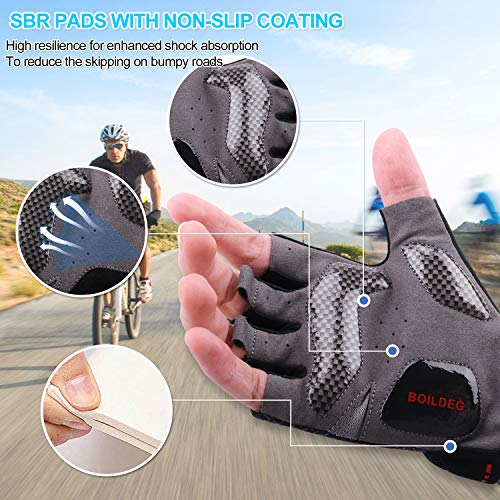 boildeg Guantes de Ciclismo de Bicicleta Guantes de Bicicleta de Carretera de Medio-Dedo para Hombres Mujeres Acolchado Antideslizante Transpirable (Black, L)