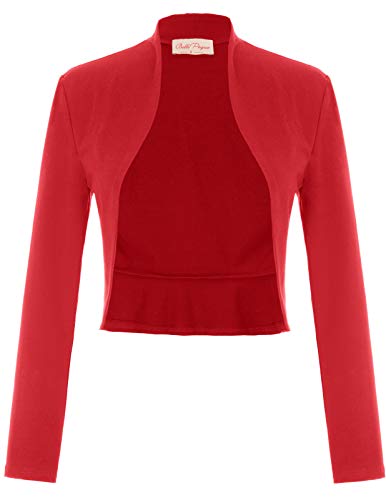 Bolero Elegante Mujer Fiesta Torera Talla Grande Mangas Largas Joven Chaqueta Corta Boda Formal 2XL