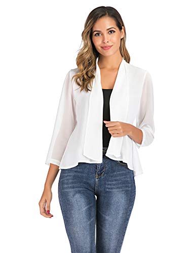 Bolero Mujer Blazer Corto Chaqueta básica Chaqueta de Noche de Gasa Chaleco 3/4 Mangas Elegante Manga Corta