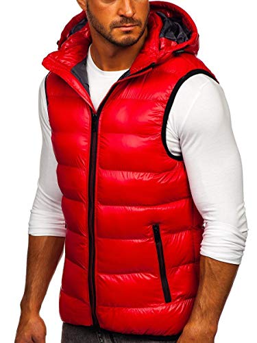 BOLF Hombre Chaleco Acolchado con Capucha Cazadora Cierre de Cremallera Chaqueta sin Manga Cuello Elevado Estilo Deportivo Nature 6506 Rojo L [1U1]