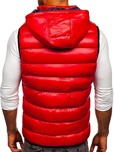 BOLF Hombre Chaleco Acolchado con Capucha Cazadora Cierre de Cremallera Chaqueta sin Manga Cuello Elevado Estilo Deportivo Nature 6506 Rojo M [1U1]