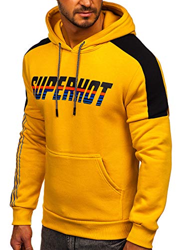 BOLF Hombre Sudadera Cerrada con Capucha Pulóver de algodón Estampado Hoodie Jersey Suéter Blusa Estilo Deportivo J.Style KS2114 Amarillo L [1A1]