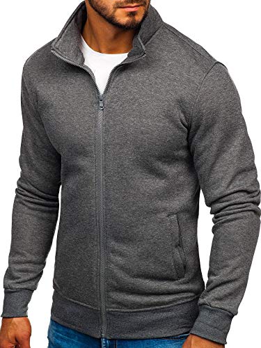 BOLF Hombre Sudadera Cierre de Cremallera Cuello Elevado Sudadera de Algodón Estilo Deportivo J.Style B002 Gris Antracita M [1A1]