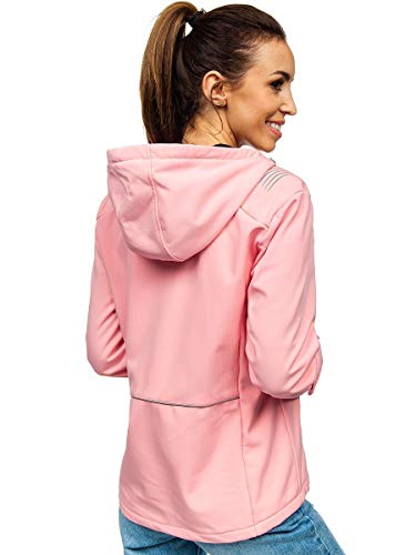 BOLF Mujer Chaqueta Softshell de Entretiempo con Capucha Cierre de Cremallera Cuello Elevado Cazadora Chaqueta de Fitness Ropa de Abrigo Outdoor Estilo Deportivo J.Style KSW6003 Rosa XL [D4D]