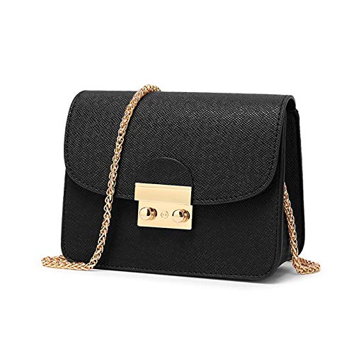 Bolso de Hombro pequeña de Mujer Bolso de Bandolera de Cuero PU Bolso de Mano Casual Moda Crossbody para niñas Señoras-Negro