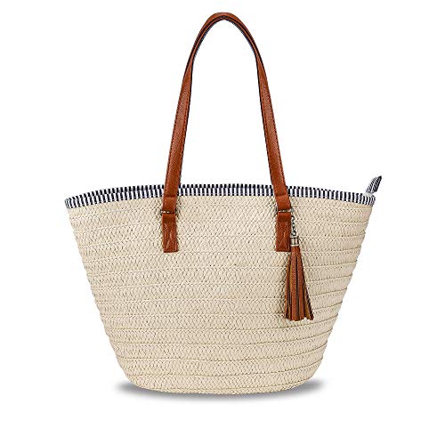 Bolso de la Paja Mujeres Bolsos de Bandolera Verano Crossbody Totes de Playa Ratán Tejidas a Mano Para Estilo Boho Para Viajes, Fechas y Vacaciones