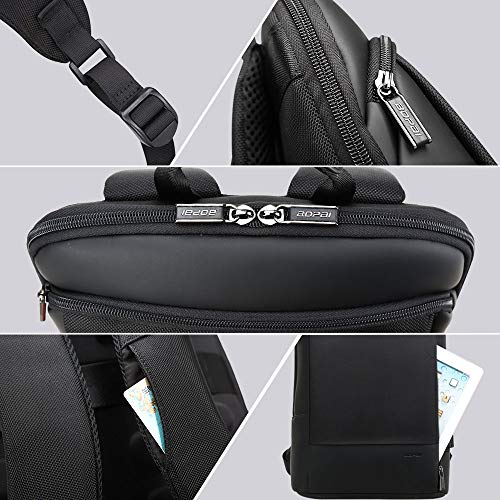 BOPAI Mochilas para Portatiles USB Mujer Mochilas Hombre Trabajo Mochila Portatil 15 Pulgadas Mochila Antirrobo Hombre Viaje de Negocios Impermeable, Negro