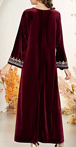 Botanmu Vestido Islámico Abaya Maxi Vestido Manga Larga Cuello Redondo Vestido Terciopelo Largo Azul/Rosa/Verde/Rojo Vino (Rojo Vino, Talla única)