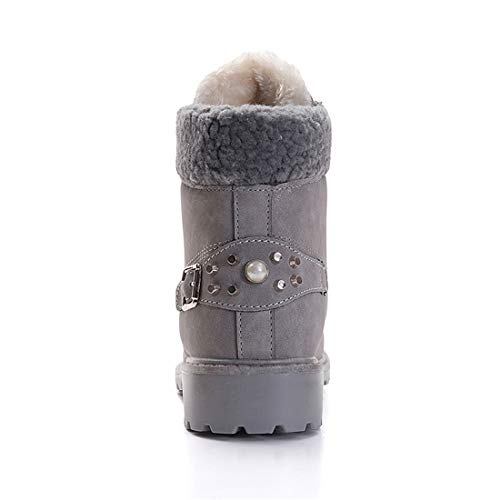 Botas Nieve Mujer Otoño Invierno Calentar Piel Forro Botines Retro Snow Boots Cordones Zapatillas Planas Gris 38