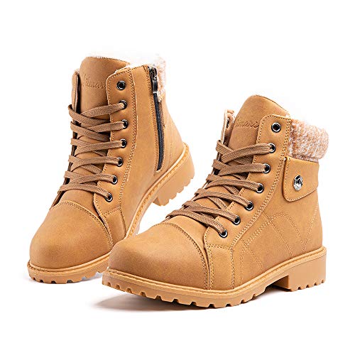 Botines Mujer Invierno Botas de Nieve Calentar Forro Forrado de Piel Cremallera Plataforma Antideslizante Cordones Calzado Aire Libre Deportes Caminar 6-Marrón EU43