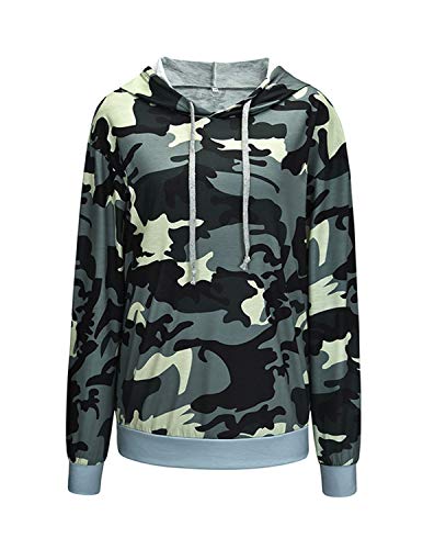 BOUYDM Mujer Sudadera con Capucha Manga Larga de Algodón Estampado Camuflaje Suéter Encapuchado Camiseta Tops Pullover Gris M