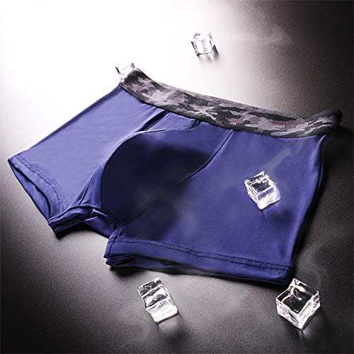 Bóxer Transpirable Pack de 3 Ropa Interior 3 Piezas Calzoncillos Elástico Slips Transparente Seda de Hielo Sexy Bolsa U Convexa Multicolor para Hombre (Negro+Azul+Blanco, XL - 68cm)