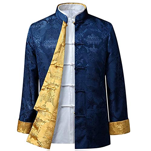 BOZEVON Hombres/Mujer Chino Tang Traje Tops - Primavera otoño Ambos Lados Abrigo Chaqueta de Manga Larga de Artes Marciales Kung Fu Camisetas Tang, XL/Estilo 05 - Hombres