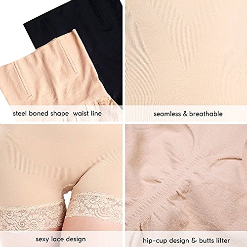 Bragas Faja Reductora Postparto Braguitas Adelgazantes Abdomen Ropa Interior Lencería Moldeadora Shapewear Body Shaper Panty Mujer Cintura Alta sin Costuras (Negro, S)