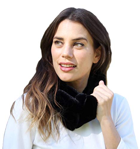 BRANDELIA Bufanda Mujer Invierno de Pelo Sintético Suave y Elegante Tipo Cuello, Negro