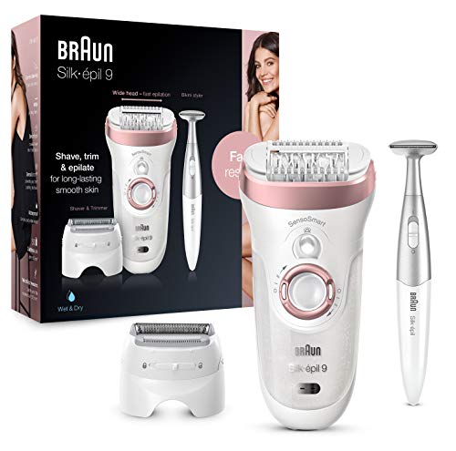 Braun Silk-épil 9 9-890 Depiladora Eléctrica Mujer para Una Depilación Duradera, Incluye Capuchón de Masaje de Alta Frecuencia para Una Depilación Extra Suave, Blanco/Oro Rosa