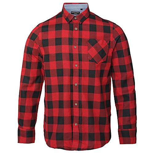 Brave Soul Camisa de Manga Larga a Cuadros Para Hombre (M/Rojo/Negro)