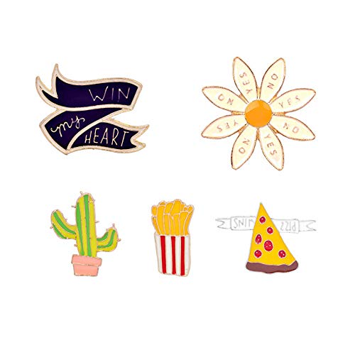 Broches Y Alfileres Para Mujer,(5Pc) Caricatura Cactus Flor De Papas Fritas, Pizza Corsage Personalidad Cinta Collar Pin Para Las Mujeres La Moda Anti-Luz Ropa Unisex Broche Insignia De Pins