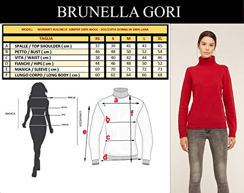 BRUNELLA GORI Jersey para Mujer Cuello Alto de Tortuga, 100% Lana Virgen, Color Rojo tamaño S