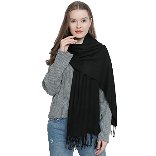 Bufanda de invierno grande para mujer 185 x 65 cm liso suave y cálido - negro