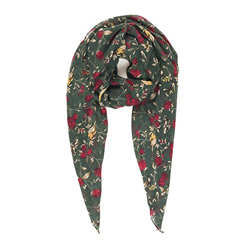 Bufanda ligera con motivos florales para otoño e invierno, bufandas, chal, envoltura para mujer. - verde - Talla única