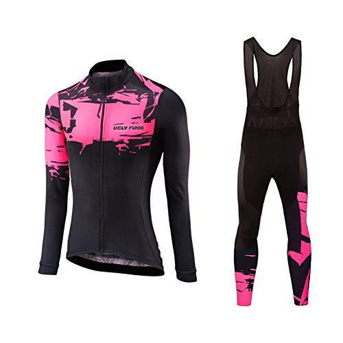 BurningBikewear Uglyfrog Nuevo Maillot+Culotte Conjunto Ciclismo, Mujer, Manga Larga, Térmico Lana, Invierno, Cómodo Secado Rápido, 3 Bolsillos, Múltiples Colores ZRWX03