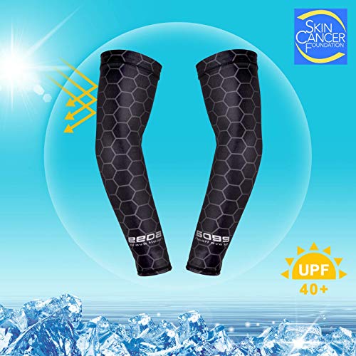 Bwiv Unisex Manguitos del Brazo para Deportes Anti UV UPF 40+ en Forma de Panal Manguitos refrescantes para Actividades al Aire Libre 1 par Negro S