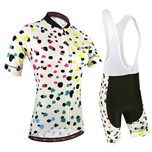 BXIO Maillot Ciclismo Mujer, Ciclismo Conjunto de Ropa con Culotte Pantalones Acolchado 3D para Deportes al Aire Libre Ciclo Bicicleta, Florales,XXL Amarillo