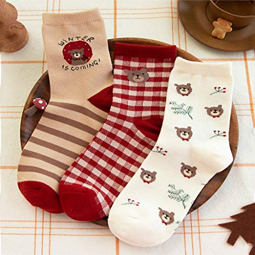 Calcetines De Navidad para Mujer Medias De Navidad De Oso De Dibujos Animados Medias Medias Rojas Otoño E Invierno Regalos De Calcetines De Navidad para Mujer (Color : Set)