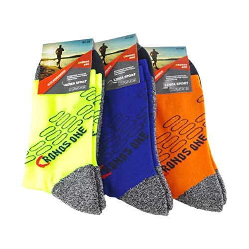 Calcetines deportivos (3 pares) SIN COSTURAS de alto rendimiento para hombre o mujer. Ideales para deportes como running, crossfit, ciclismo, pádel, trekking; Cómodos y resistentes. (Am/Az/Na, 39-42)