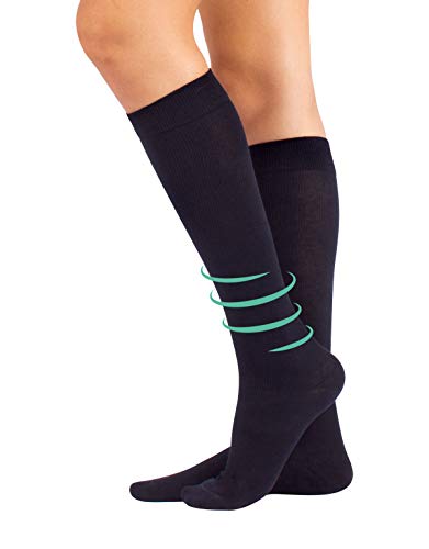 CALCETINES MEDICOS DE ALGODÓN | MEDIAS HASTA LA RODILLA A COMPRESIÓN GRADUADA FUERTE | 15-21mm/Hg | CALCETERÍA ITALIANA | (XL, AZUL)