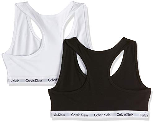 Calvin Klein 2pk Bralette Ropa interior, White/Black 908, 12-14 años para Niñas