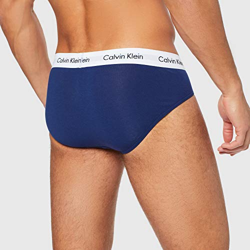 Calvin Klein Cotton Stretch-3er Slip, Multicolor (I03 White, Red Ginger, Pyro Blue), S (Pack de 3) para Hombre