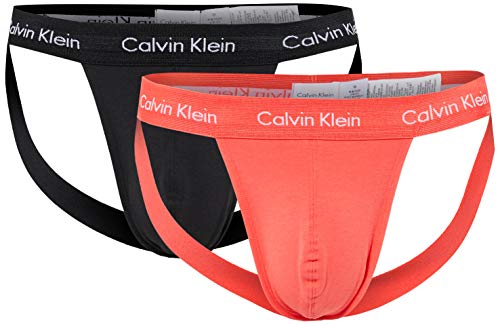 Calvin Klein Jock Strap 2pk Ropa Interior, Labio Negro/Coral, M Unisex Adulto