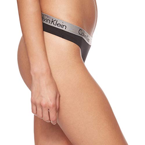 Calvin Klein Radiant Cotton-Thong Tanga, Negro (Black), M para Mujer