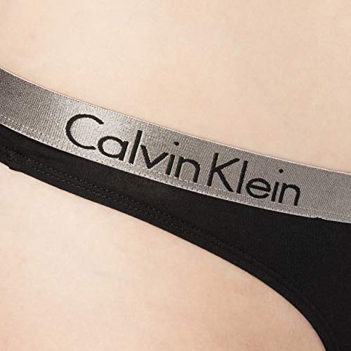 Calvin Klein Radiant Cotton-Thong Tanga, Negro (Black), XS para Mujer