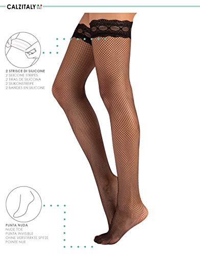 CALZITALY Medias Autoadhesivas de Rejilla Con Costura Posterior | Medias Autosujetadoras | Negro, Natural | Calcetería Italiana (L/XL, Negro)