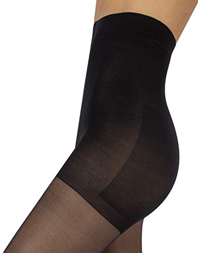 CALZITALY Medias con la Punta Abierta con Compression Graduada Fuerte 18-22 mm/Hg | S, M, L, XL | Natural, Negro | 140 DEN | Made in Italy (Negro, S)