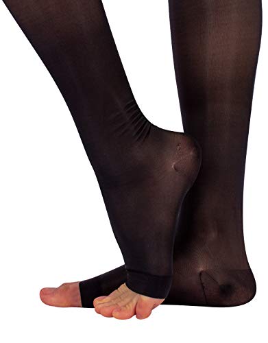 CALZITALY – Medias de compresión con la Punta Abierta, Medias de Descanso hasta la Rodilla | 18-22 mm/Hg | 140 DEN | Negro, Natural | S/M, L/XL | Made in Italy | (S/M, Negro)