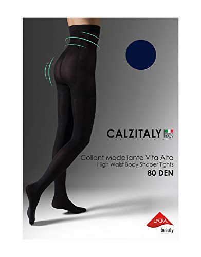 CALZITALY Medias Tupidas Reductoras De Talle Alto | Panty Shaper, Push Up | Negro | 80 Den | S, M, L, Xl | Calcetería Italiana | (M, Azul)