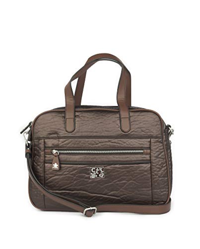 CAMINATTA Maletines Portátil 14” Mujer Marrón Portadocumentos Grande Cuero PU Bolso Bandolera Hombro Cremallera Impermeable Doble Compartimento Tablet Viaje Negocios 37x27x10