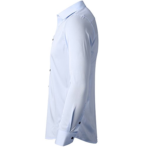 Camisa Bambú Fibra Hombre, Manga Larga, Slim Fit, Camisa Elástica Casual/Formal para Hombre, Celeste, 38 (Cuello 38CM, Pecho 96CM)