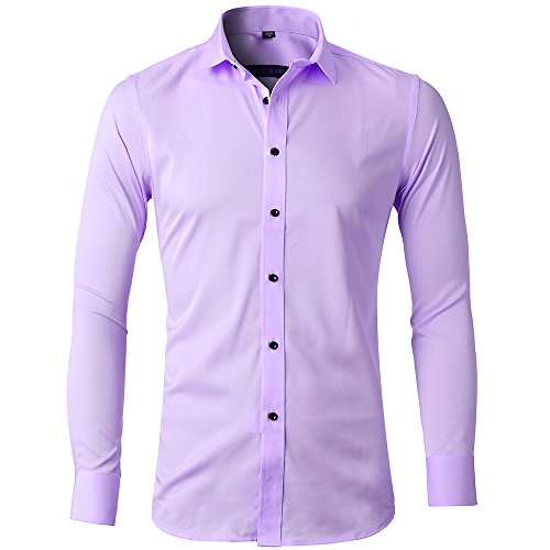 Camisa Bambú Fibra Hombre, Manga Larga, Slim Fit, Camisa Elástica Casual/Formal para Hombre, Morado Claro, 41 (Cuello 41CM, Pecho 108CM)