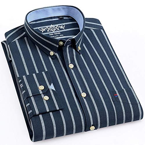 Camisas A Rayas para Hombre, Manga Larga, Ajuste Regular, Oxford, Fácil Cuidado, Camisas Casuales para Hombre, Camisetas De Ocio Multicolores con Bolsillo